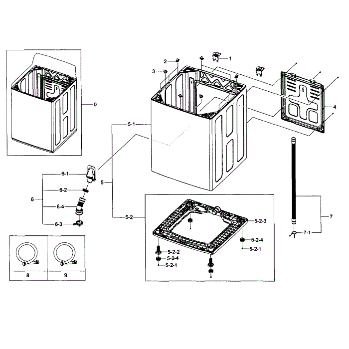 Frame Assembly Diagram and Parts List for WA5451ANW XAA-03 Samsung Washer