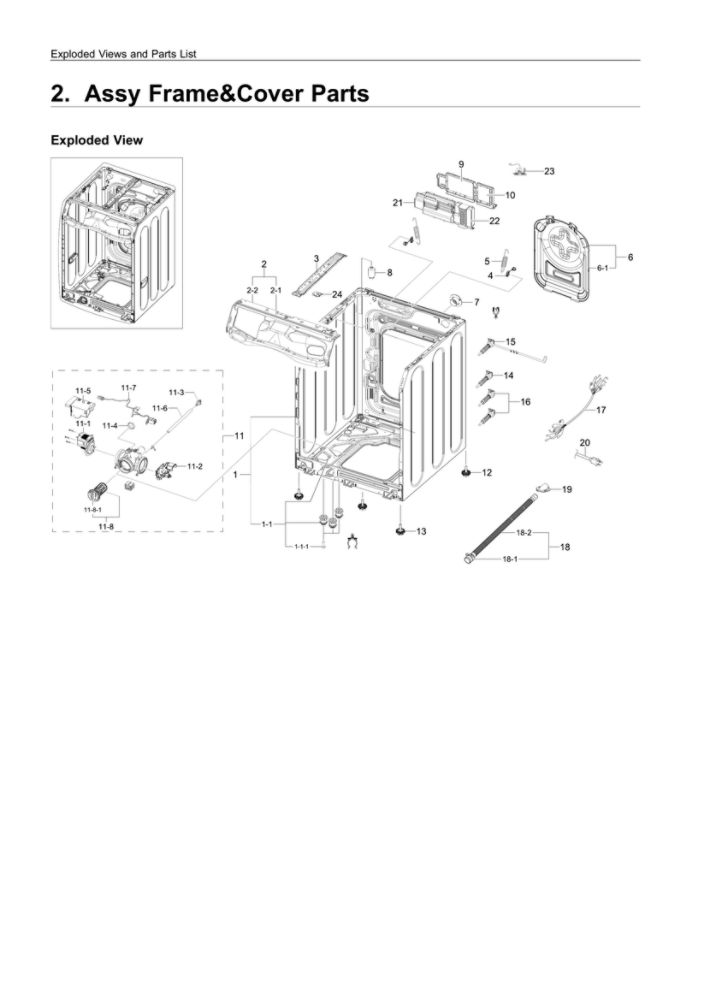 Frame And Cover Parts Diagram and Parts List for WF45K6500AV A2-01 Samsung Washer