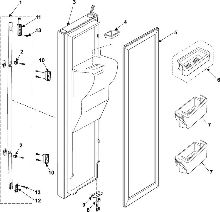 Freezer Door Diagram and Parts List for RS257BARB XAA Samsung Refrigerator