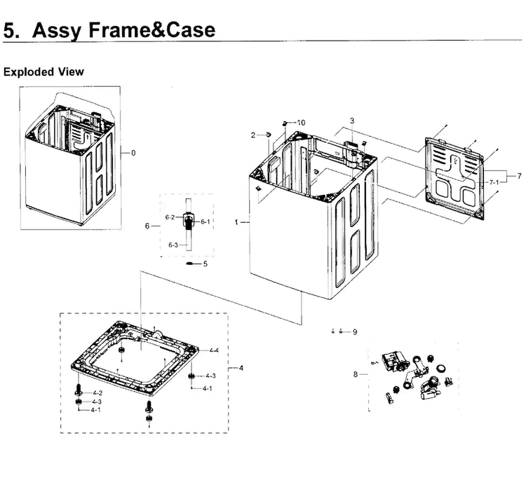 Frame & Case Diagram and Parts List for WA40J3000AW A2-0011 Samsung Washer