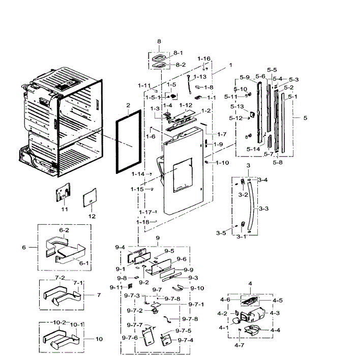 Left Door Diagram and Parts List for RF30HDEDTSR AA-08 Samsung Refrigerator