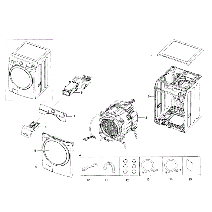 Main Assembly Diagram and Parts List for WF42H5000AW A2-00 Samsung Washer