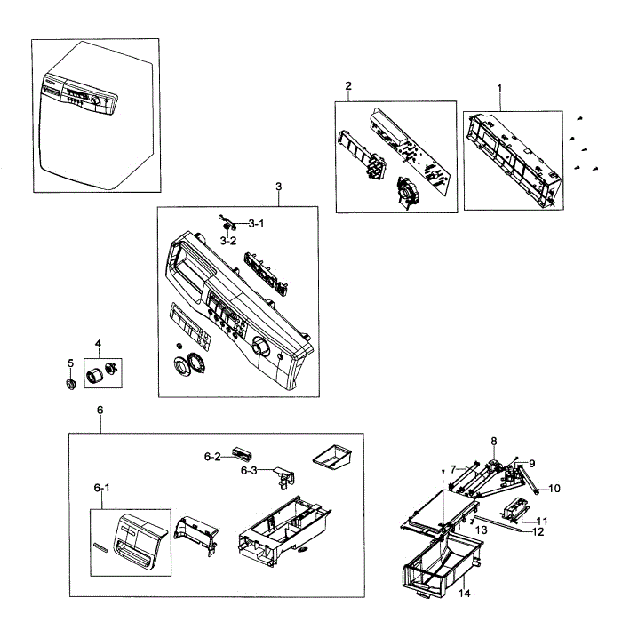 Control Panel Diagram and Parts List for WF316LAW XAA-00 Samsung Washer