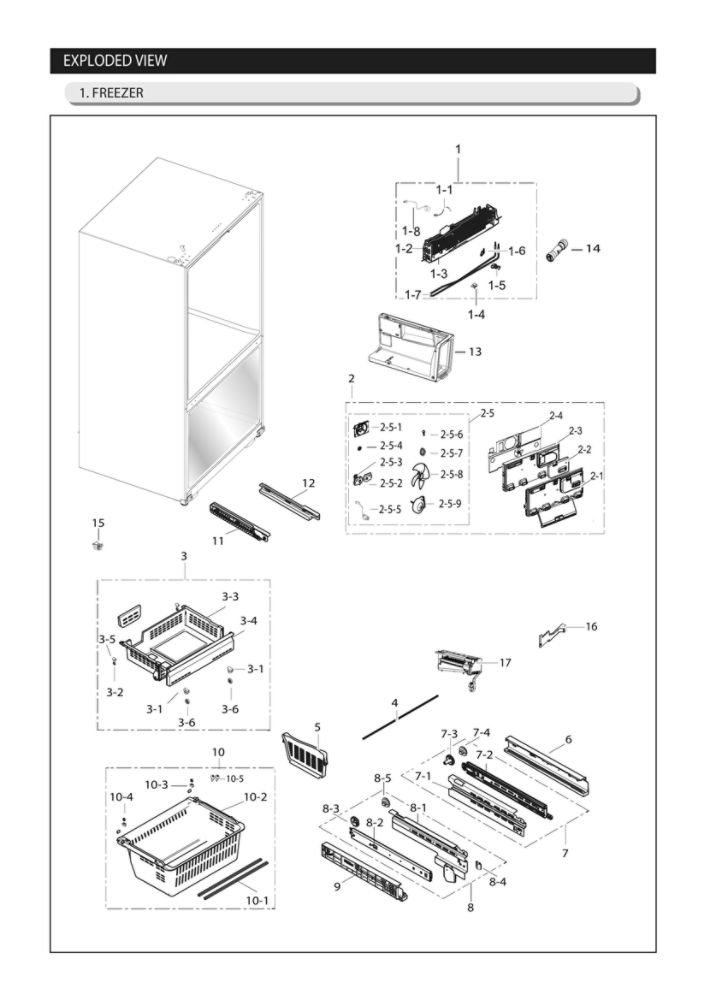 Freezer Diagram and Parts List for RF263BEAESG AA-03 Samsung Refrigerator