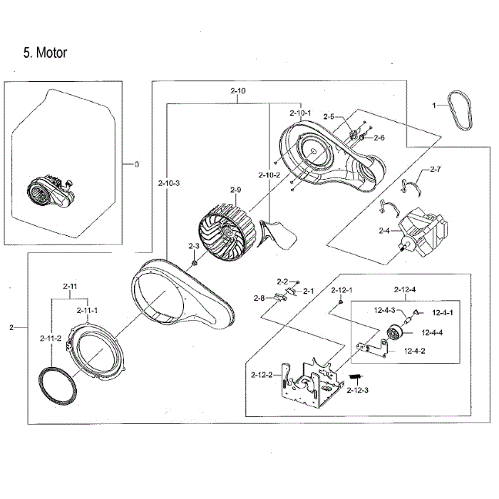 Motor Duct Diagram and Parts List for DVG54M8750W A3-00 Samsung Dryer