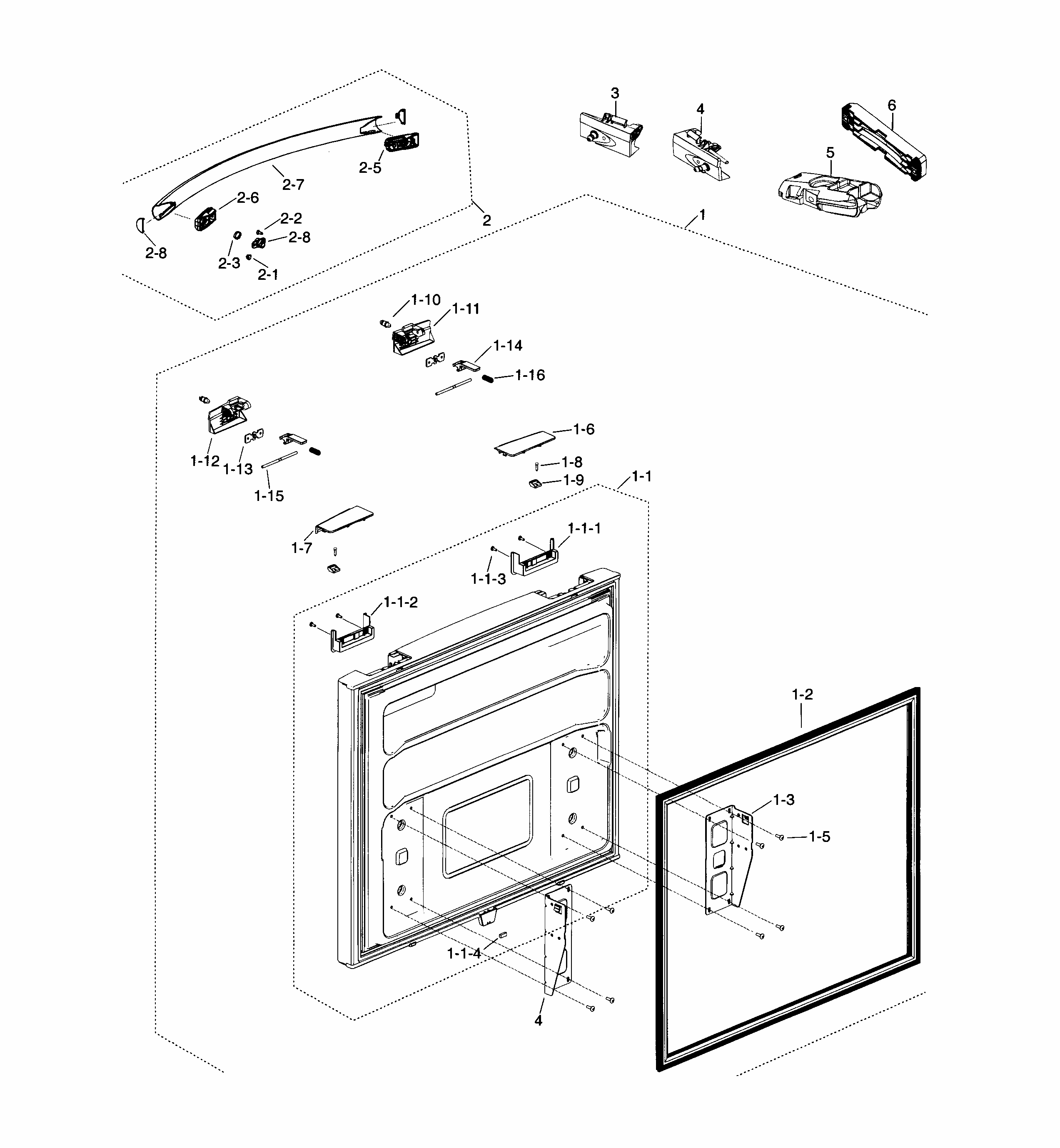 Freezer Door Diagram and Parts List for RF18HFENBBC AA-0000 Samsung Refrigerator