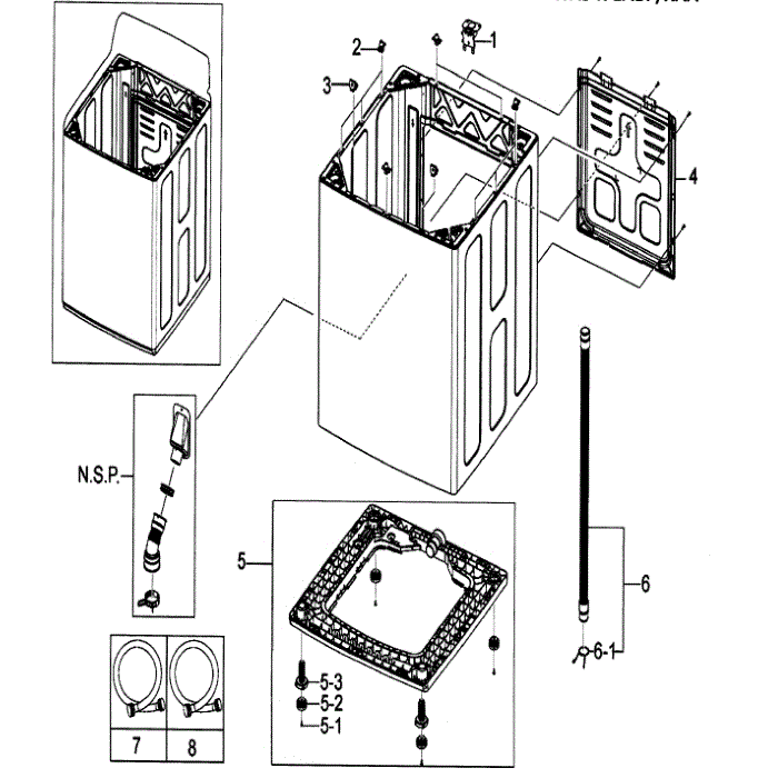 Cabinet Diagram and Parts List for WA5471ABP XAA-00 Samsung Washer