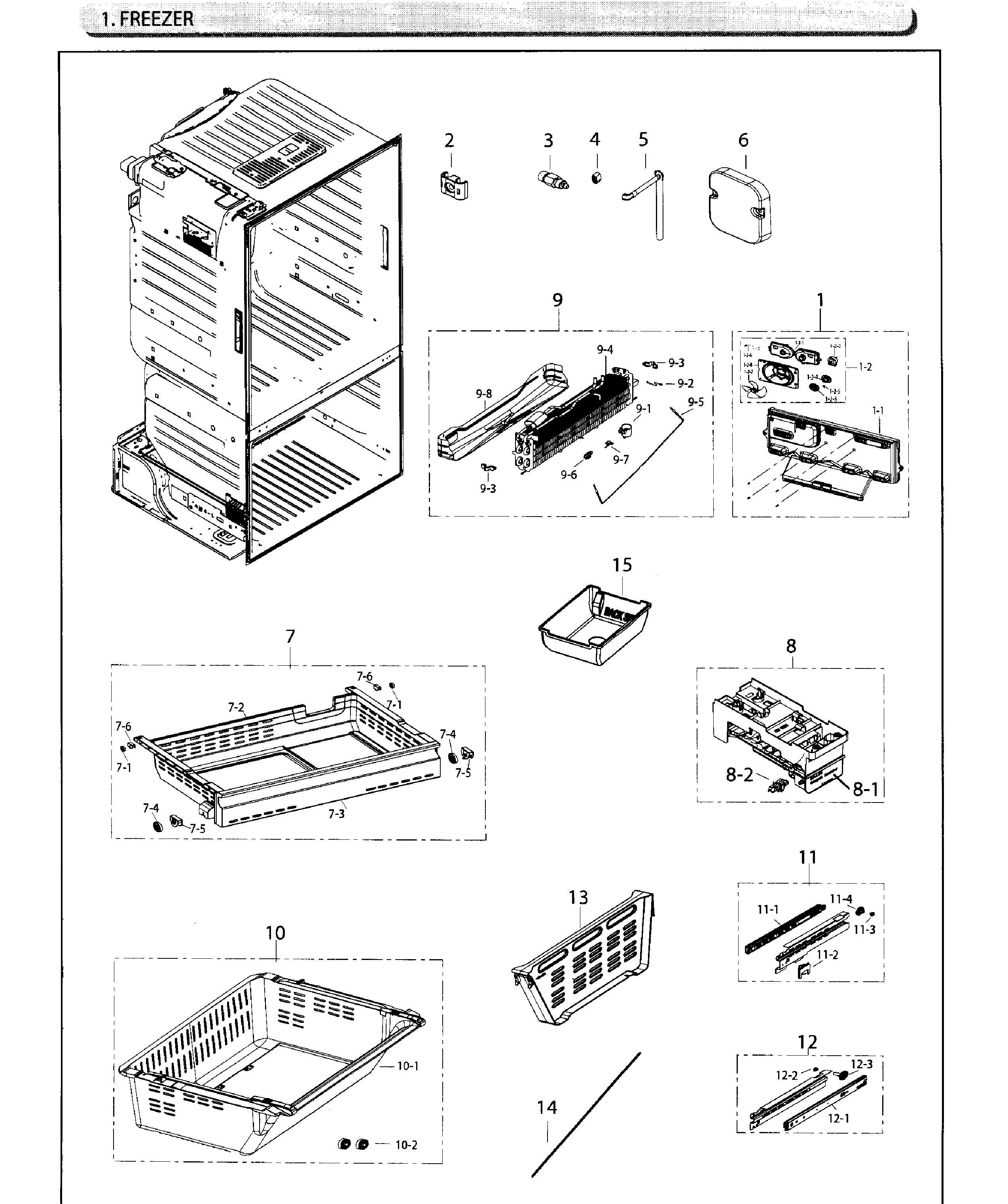 Freezer Diagram and Parts List for RF26HFENDSR AA-0003 Samsung Refrigerator