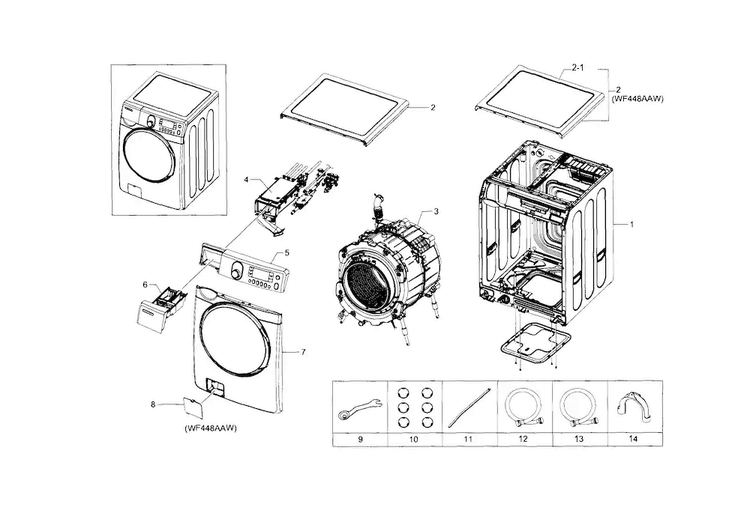 Main Assy Diagram and Parts List for WF448AAP XAA-0007 Samsung Washer