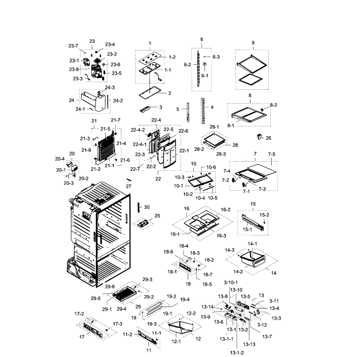 Fridge Diagram and Parts List for RF28HDEDPBC AA-03 Samsung Refrigerator