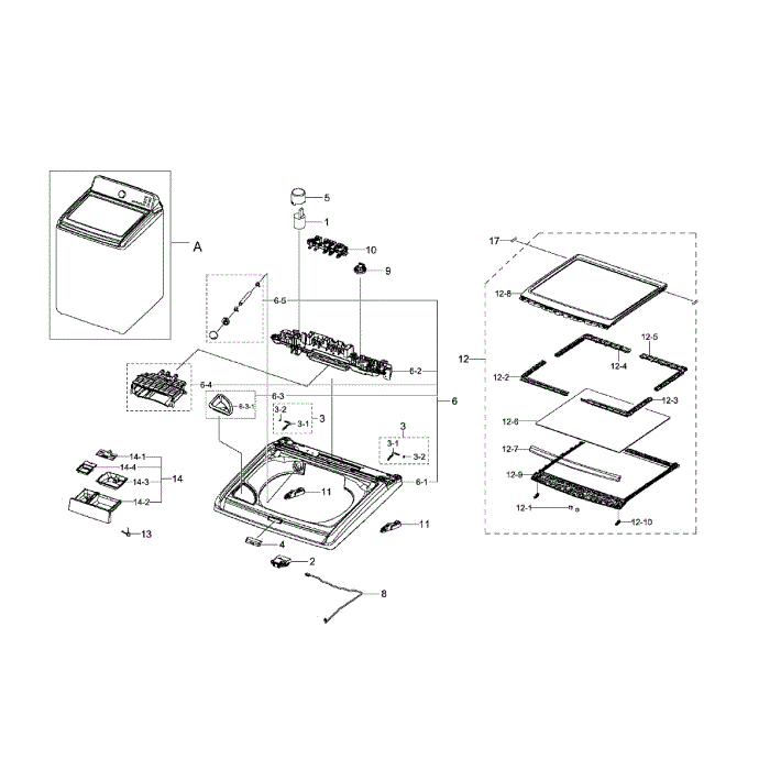 Top Cover Diagram and Parts List for WA422PRHDWR AA-02 Samsung Washer