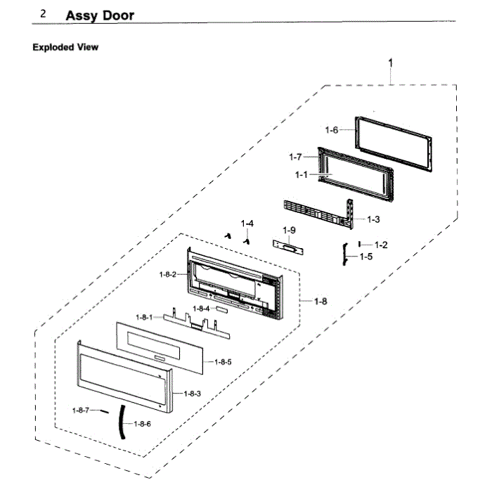 Door Diagram and Parts List for ME21K7010DS AA-00 Samsung Microwave