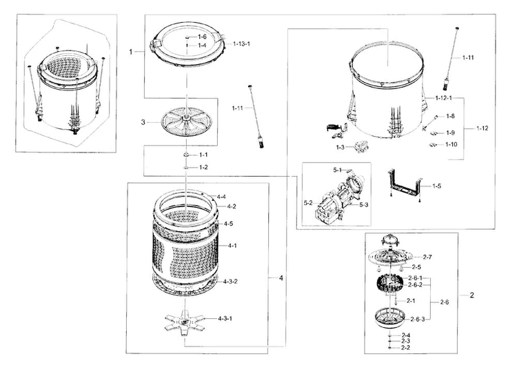 Tub Parts Diagram and Parts List for WA45H7200AW A2-0000 Samsung Washer