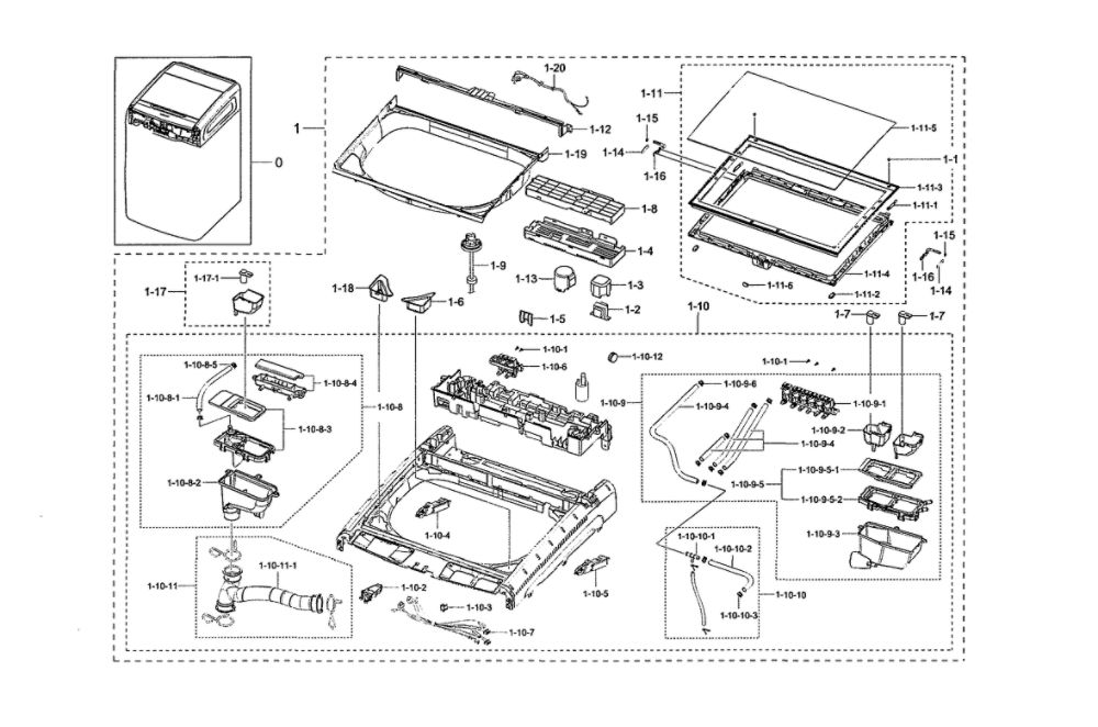 Dual Module/Top Cover Diagram and Parts List for WV55M9600AV A5-02 Samsung Washer