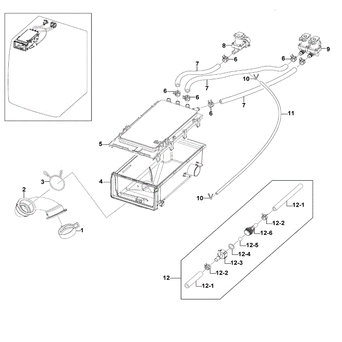 Drawer Housing Diagram and Parts List for WF220ANW XAA-01 Samsung Washer