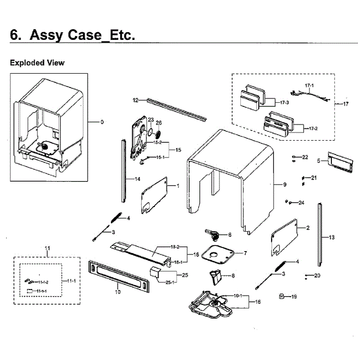 Case Diagram and Parts List for DW80J7550UG AA-02 Samsung Dishwasher