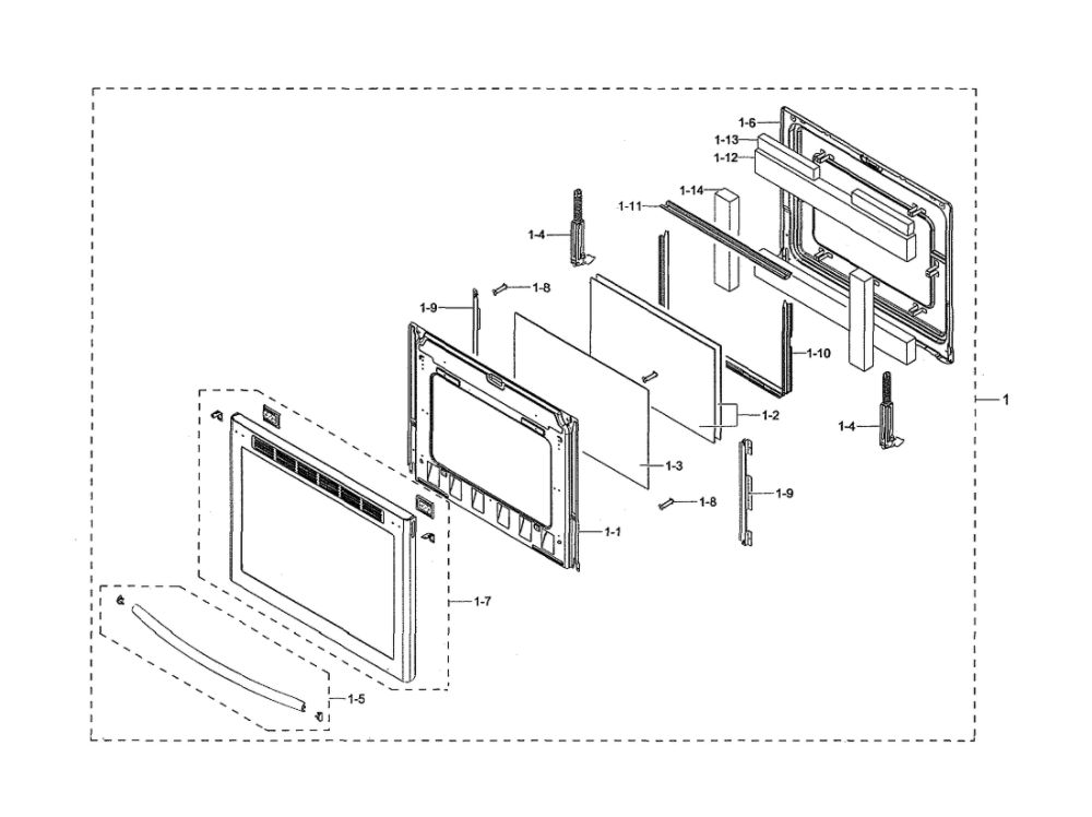 Door Assembly Diagram and Parts List for NX58R9421SS AA-00 Samsung Range