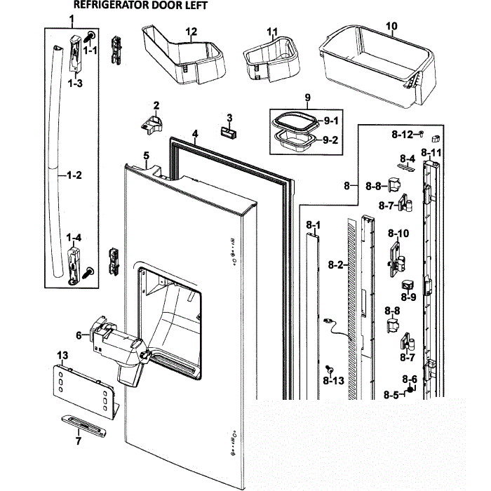 Left Door Diagram and Parts List for RF26VACBP XAA-00 Samsung Refrigerator