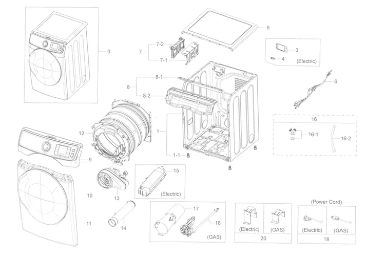 Main Asy Diagram and Parts List for DV45K6500GV A3-0000 Samsung Dryer