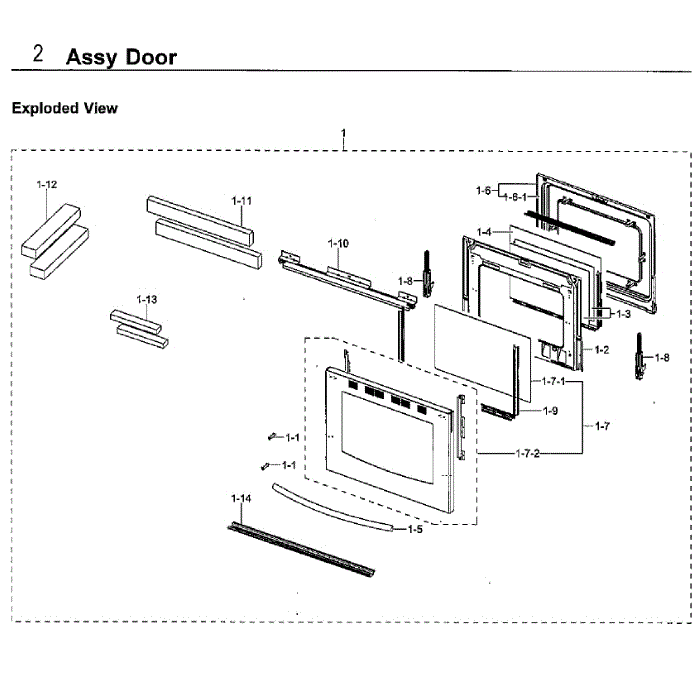 Door Diagram and Parts List for NX58F5700WS AA-04 Samsung Range