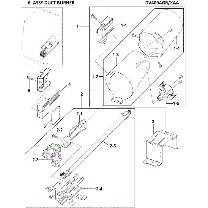 Heater Assembly Diagram and Parts List for DV409AGW XAA-00 Samsung Dryer