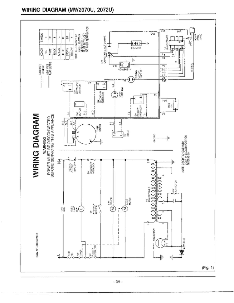 Wiring Diagram Diagram and Parts List for MW2070U XAA Samsung Microwave