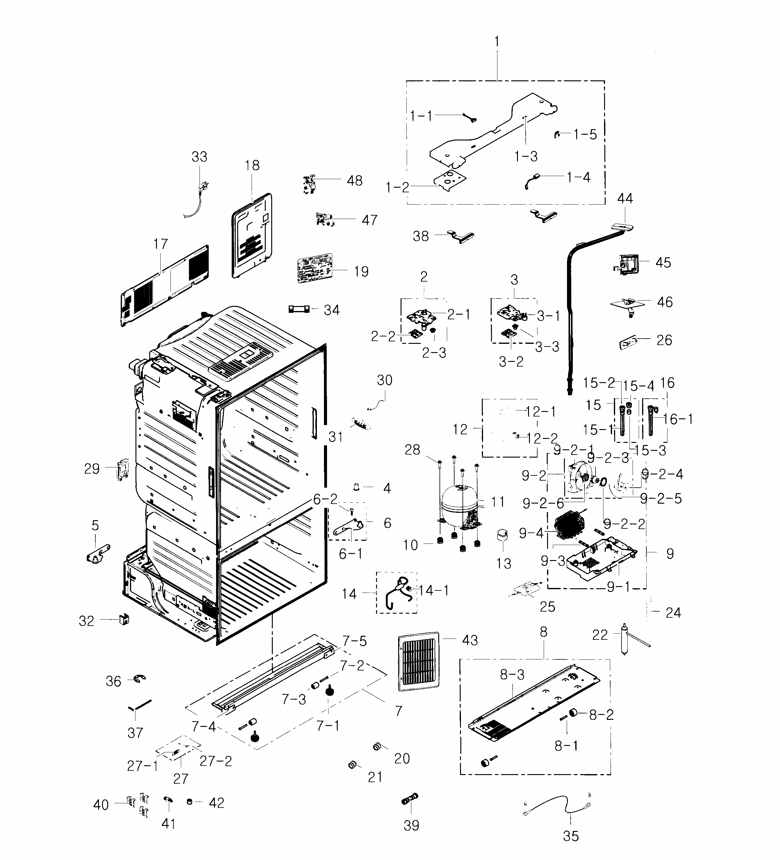 Cabinet Diagram and Parts List for RF28HFEDBBC AA-0002 Samsung Refrigerator