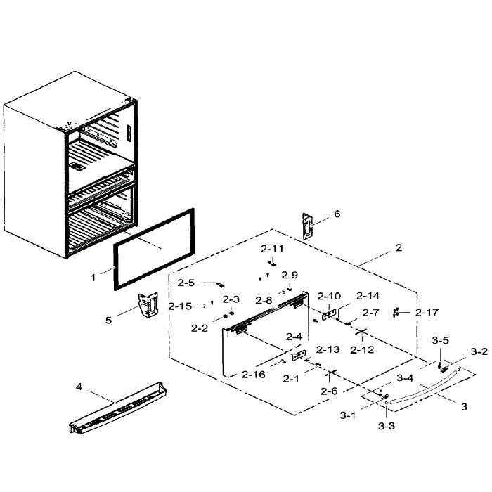 Freezer Door Diagram and Parts List for RF28HMEDBWW AA-06 Samsung Refrigerator