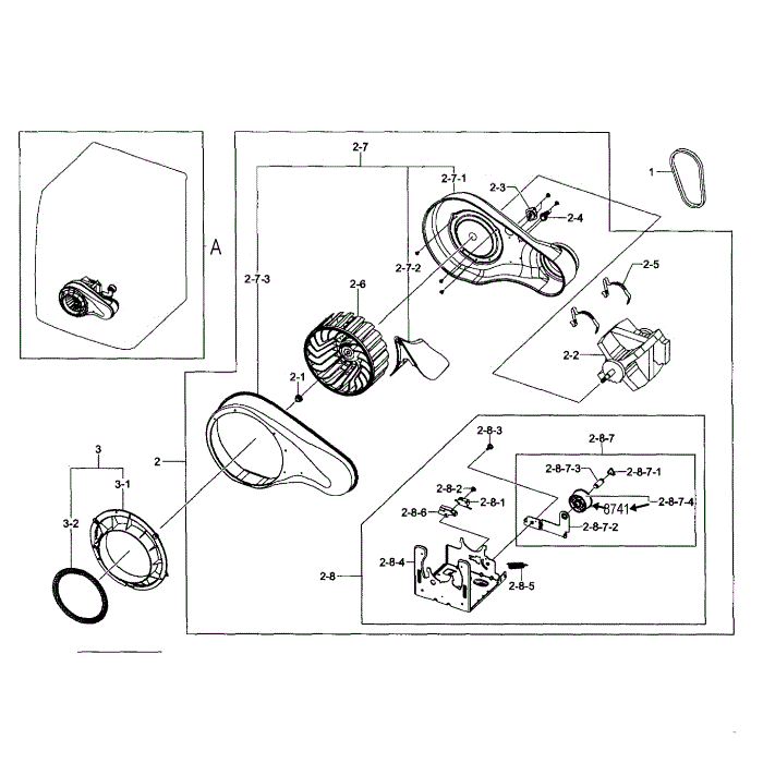 Motor Duct Diagram and Parts List for DV405ETPAWR AA-00 Samsung Dryer