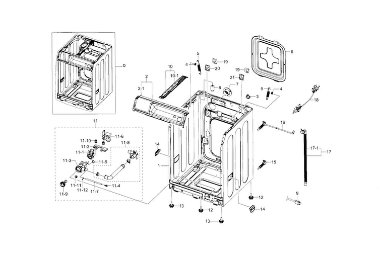Frame & Cover Parts Diagram and Parts List for WF218ANW XAA-0001 Samsung Washer
