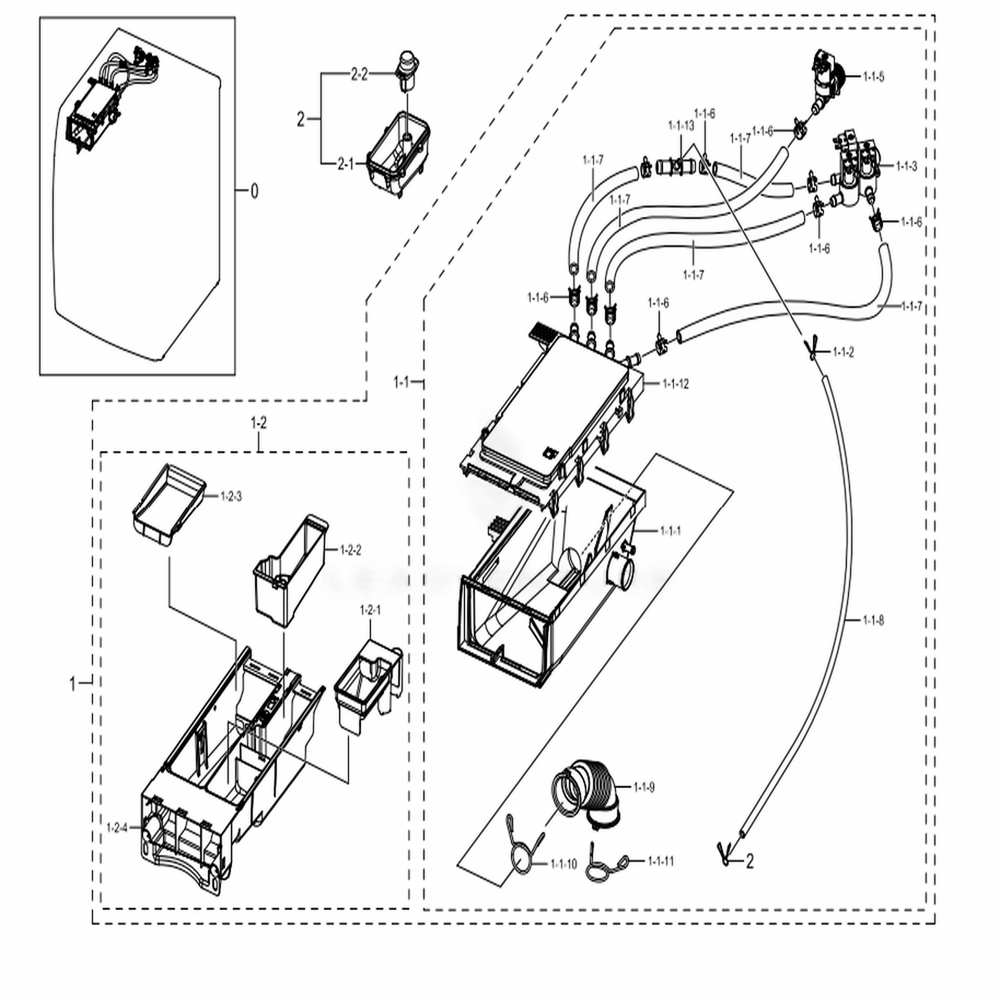 Assembly Drawer Parts Diagram and Parts List for WF45M5500AW (A5)(0051) Samsung Washer