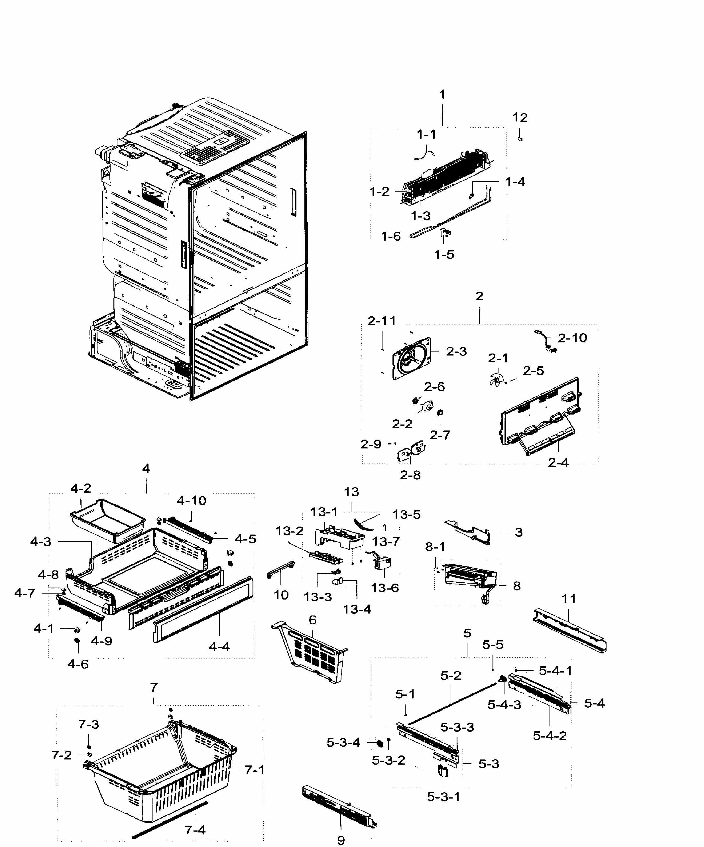Freezer Diagram and Parts List for RF28HFEDTSR AA-0004 Samsung Refrigerator