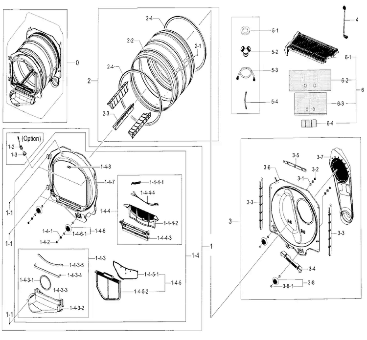 Drum Parts Diagram and Parts List for DV52J8700EP A2-0000 Samsung Dryer