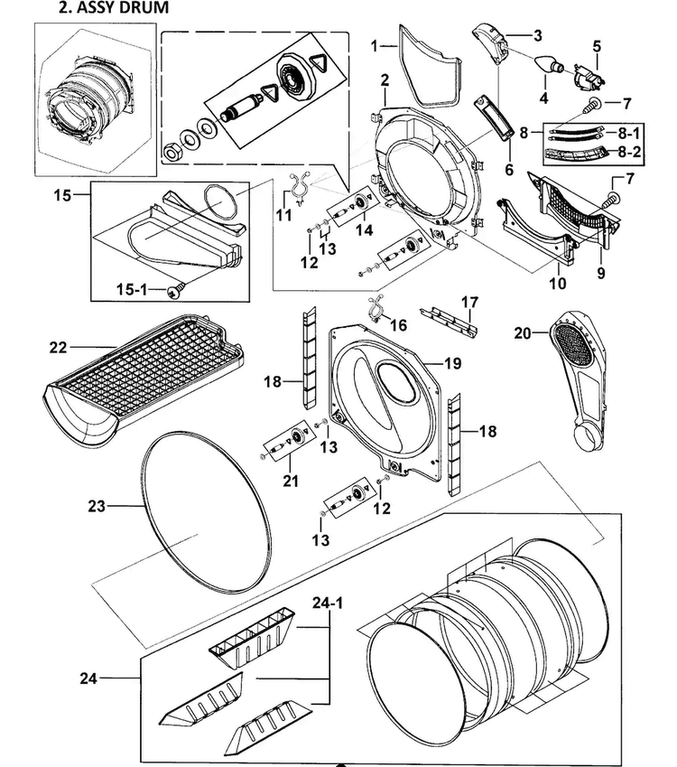 Drum Assy Diagram and Parts List for DV337AER XAA-0000 Samsung Dryer