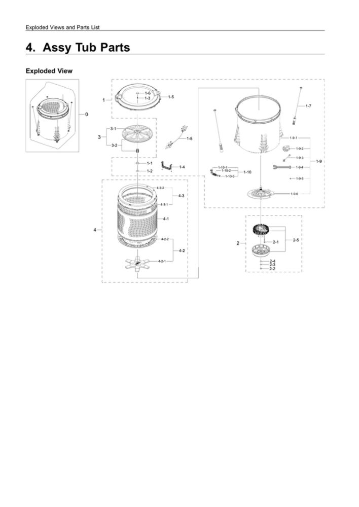 Tub Assembly Diagram and Parts List for WA50K8600AW AA-00 Samsung Washer