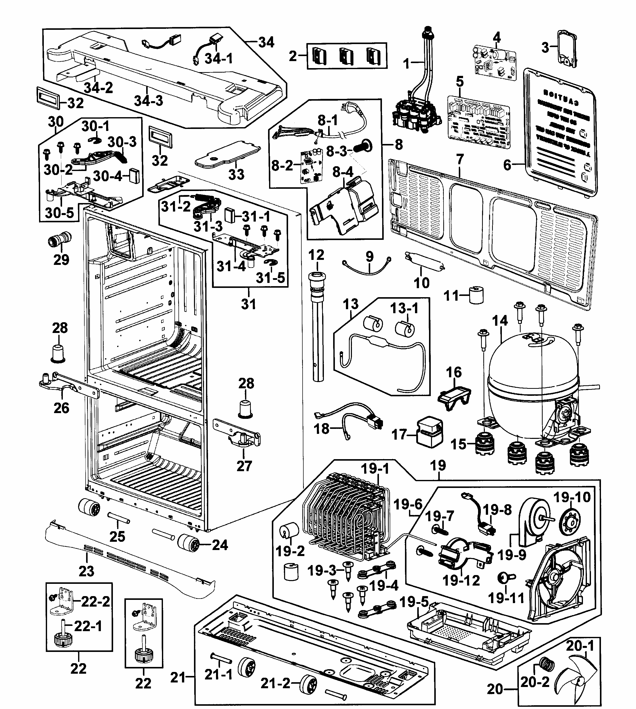 Cabinet Assy Diagram and Parts List for RF268ABPN XAA-0000 Samsung Refrigerator