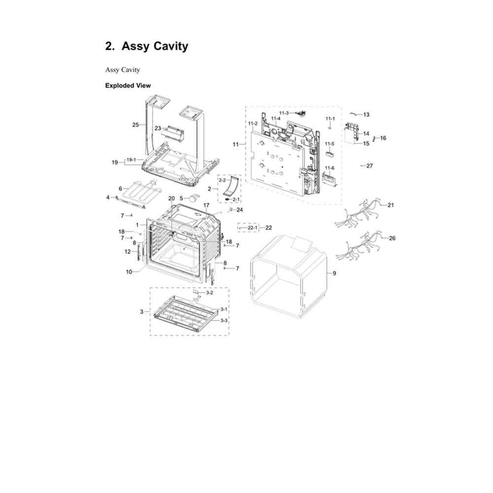 Cavity Assembly Diagram and Parts List for NE63B8211SS AA-00 Samsung Range