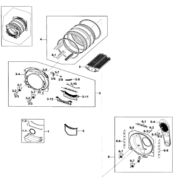 Drum Assembly Diagram and Parts List for DV330AEB XAA-02 Samsung Dryer