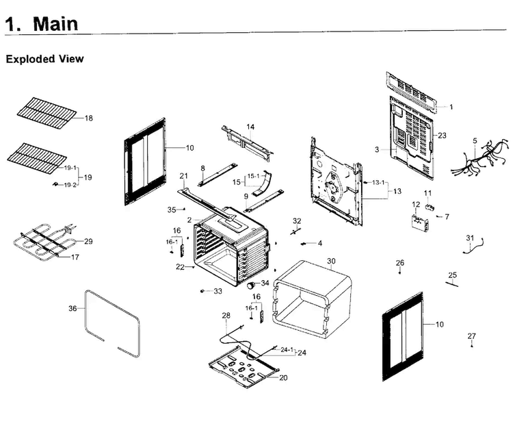 Main Asy Diagram and Parts List for NE59K3310SS AA-0000 Samsung Range