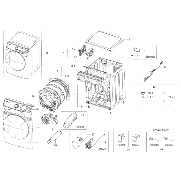 Main Assembly Diagram and Parts List for DV45K6500EV A3-00 Samsung Dryer