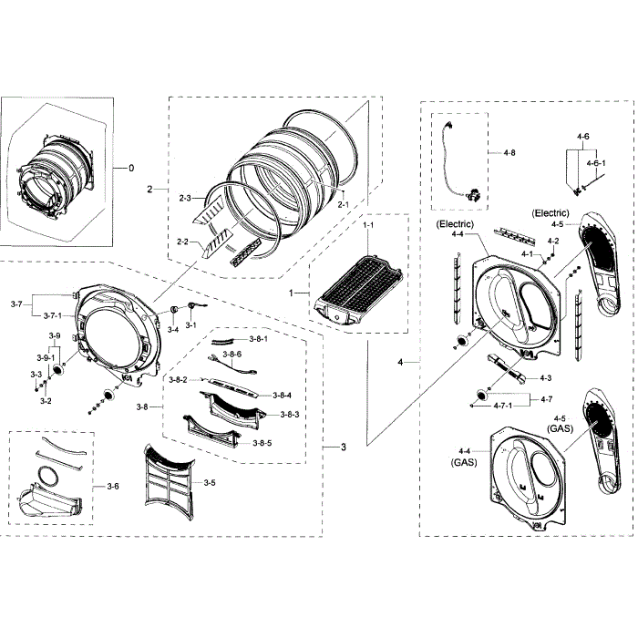 Drum Diagram and Parts List for DV50K7500EV A3-00 Samsung Dryer