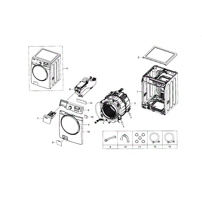 Main Assembly Diagram and Parts List for WF395BTPASU A1-01 Samsung Washer