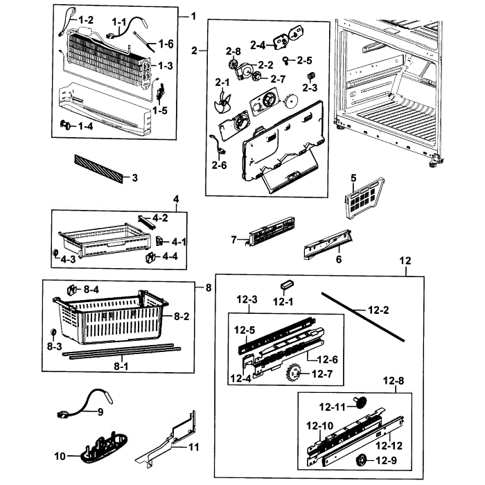 Freezer Diagram and Parts List for RF25HMEDBWW AA-00 Samsung Refrigerator