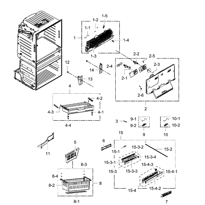 Freezer Assembly Diagram and Parts List for RF25HMEDBSR AA-00 Samsung Refrigerator