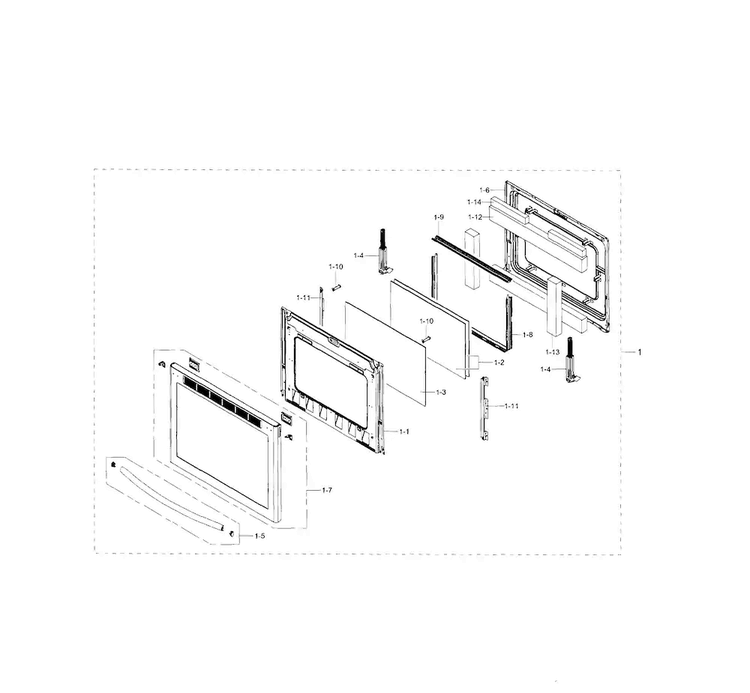 Door Assy Diagram and Parts List for NX58H9500WS AA-0000 Samsung Range