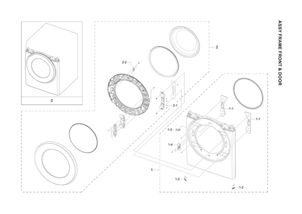 Front Frame And Door Assembly Diagram and Parts List for DVE45T6200W A3-00 Samsung Dryer