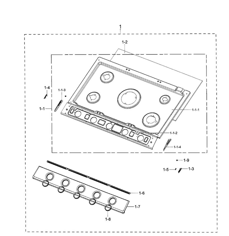 Frame Diagram and Parts List for NA30K7750TG AA-0000 Samsung Cooktop