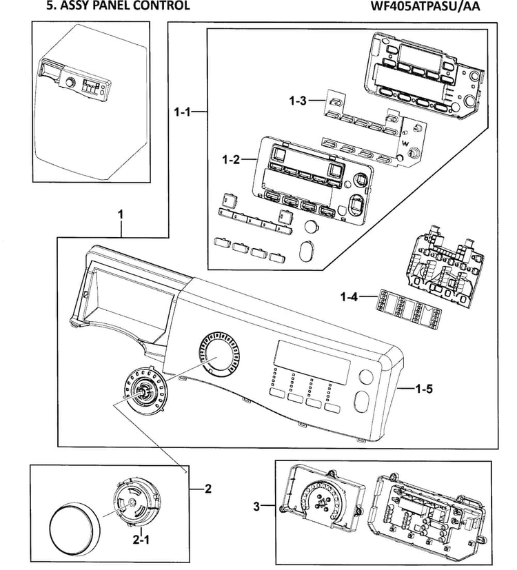 Control Panel Diagram and Parts List for WF405ATPASU AA-0000 Samsung Washer