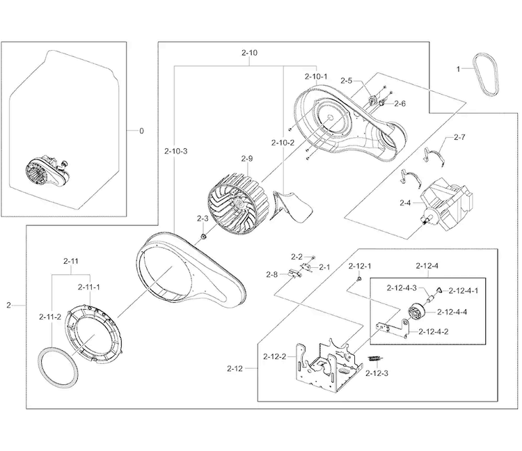 Motor Duct Diagram and Parts List for DV45H7000GW A2-0002 Samsung Dryer