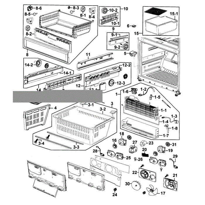 Freezer Diagram and Parts List for RF268ACPN XAA-00 Samsung Refrigerator
